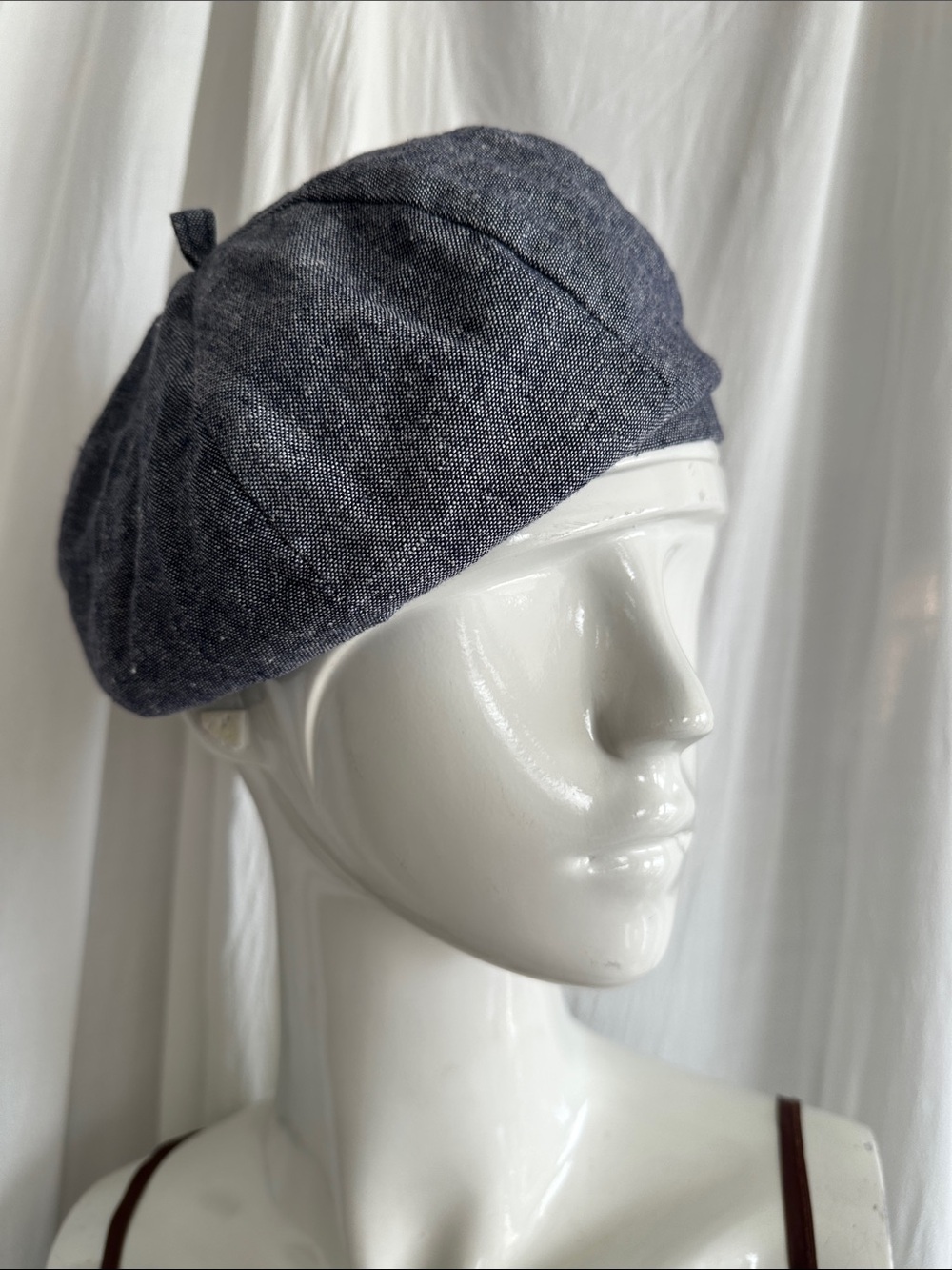 Summer Beret Linen Cotton Tailored size Medium Large. Heather grey blue New